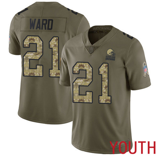 Cleveland Browns Denzel Ward Youth Olive Camo Limited Jersey #21 NFL Football 2017 Salute To Service
